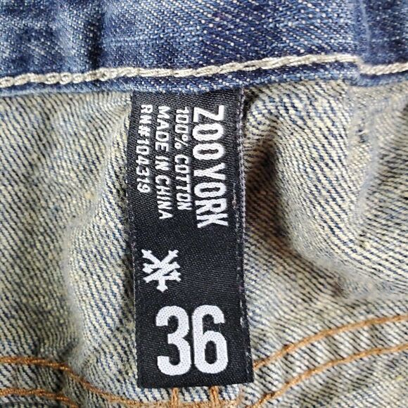 Zoo York Jeans Mens 36 Blue Regular Fit Dark Wash Distressed Straight Leg Denim - Picture 6 of 13